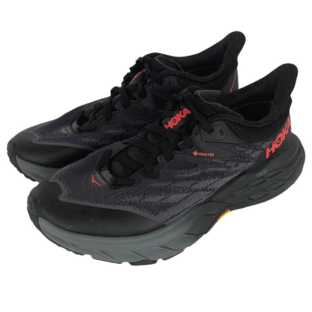 HOKA Speedgoat 5 GTX Gore-Tex Trail Running Shoes Women's Sz 8 Black Red 1127913